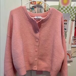 Pink Button-Up Women Sweater